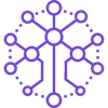 Purple icon of interconnected network nodes, representing a digital knowledge graph used to build entity authority in generative engine optimization.