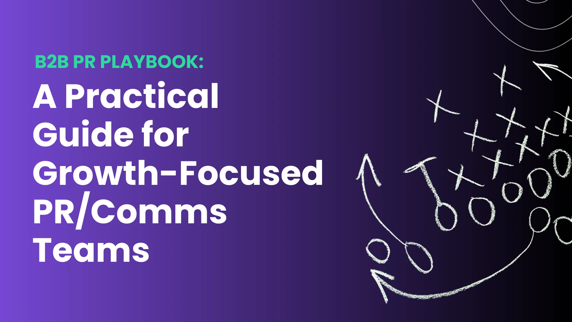 B2B PR Playbook title card featuring a chalkboard-style strategy diagram with Xs and Os, representing a practical guide for growth-focused PR and communications teams.