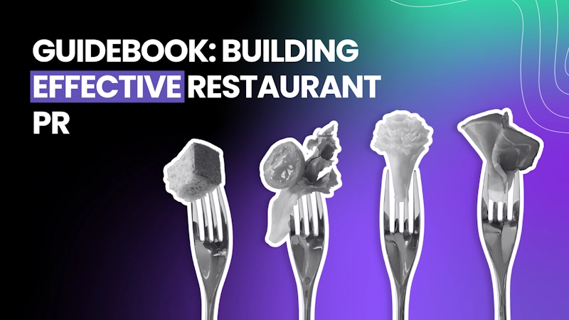 Guidebook for Building Effective Restaurant PR featuring four forks holding various food bites.