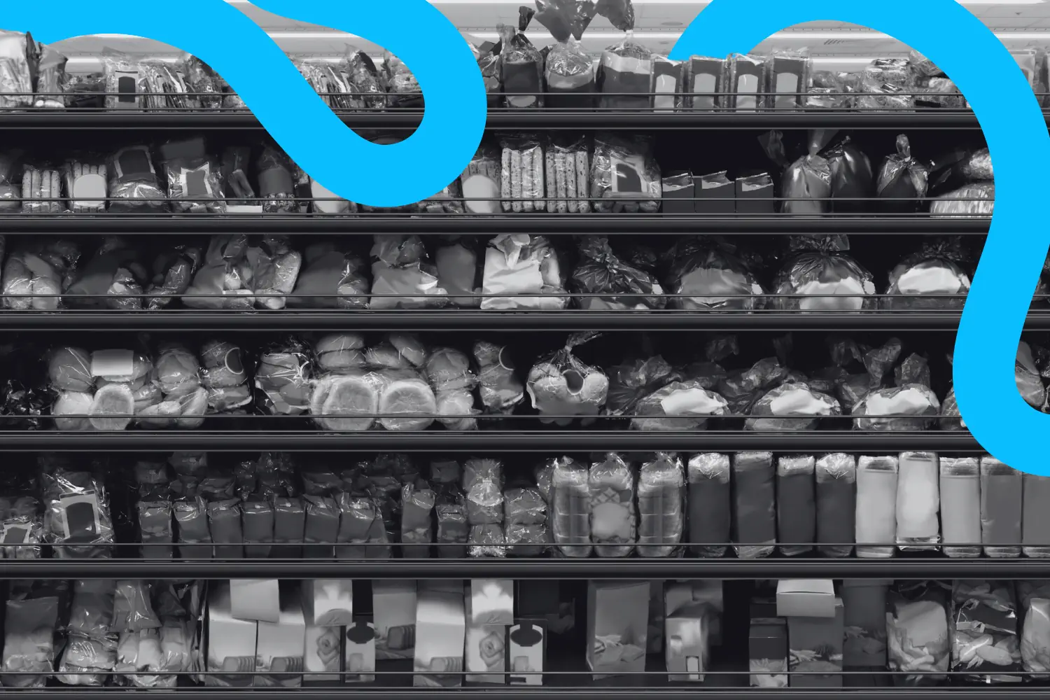 Supermarket bakery aisle shelves fully stocked with packaged bread products for Bolt PR's CPG bakery brand awareness campaign.