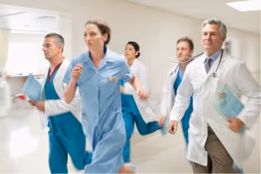 Staff evacuating the hospital