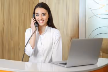 Customer service person on the phone