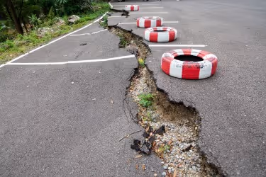 Parking lot destroyed by erosion