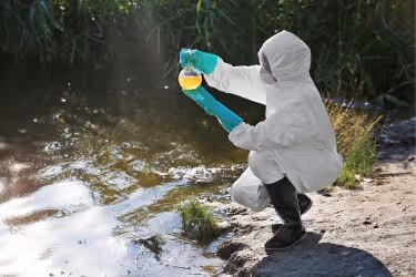 Inspector testing dirty water