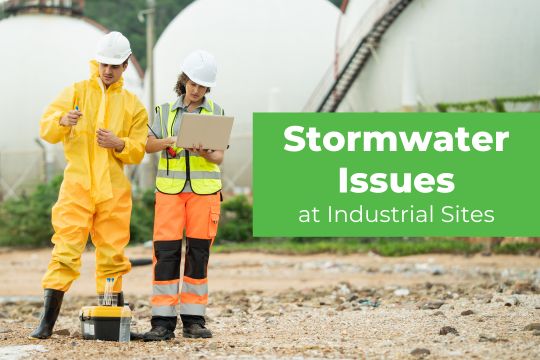 Stormwater Issues at Industrial Sites - Workers in an industrial site testing the water