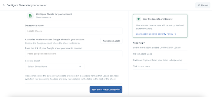 Screenshot of Locale's Google sheets integration module