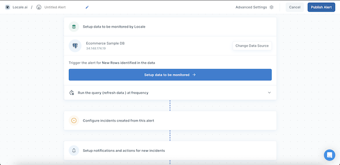 Screenshot of setting up alert configurations in Locale