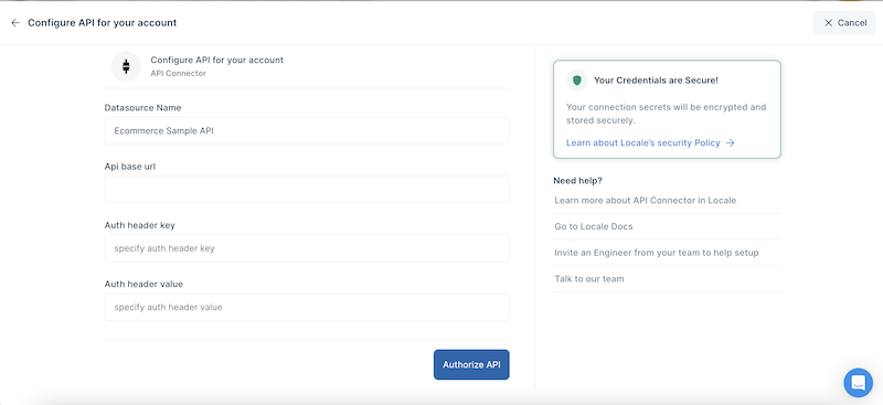 Screenshot of Locale's SaaS integration module via API