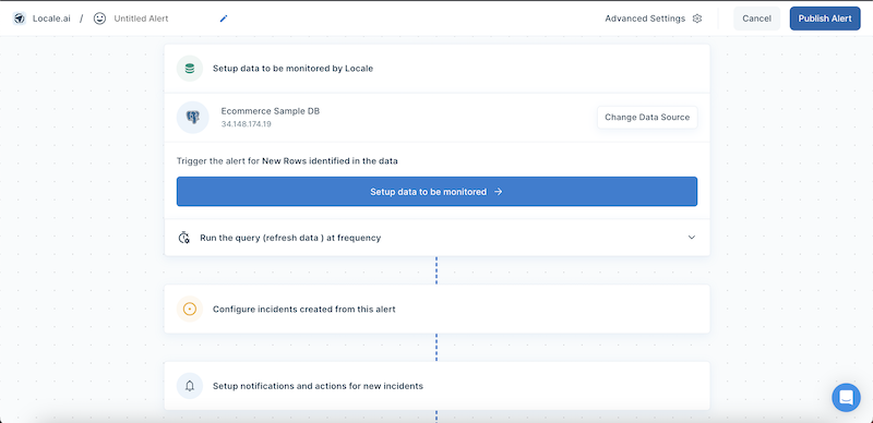 Screenshot of setting up alert configurations in Locale