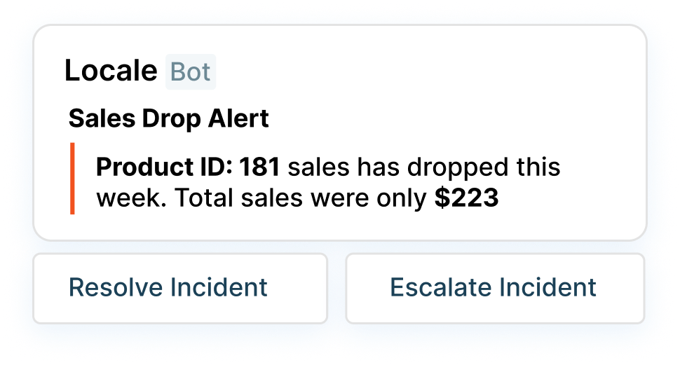 Sample Slack alerts for sales drop below defined threshold