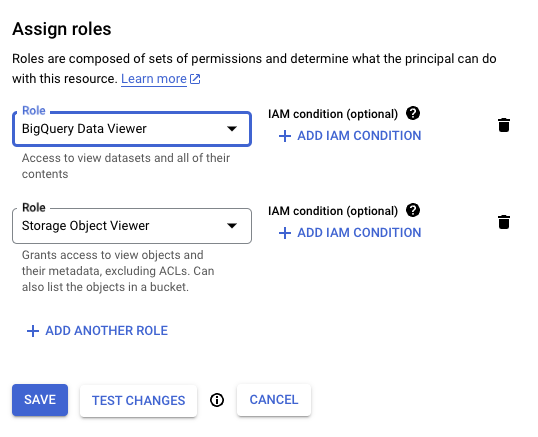 Assign Roles on Big Query Database