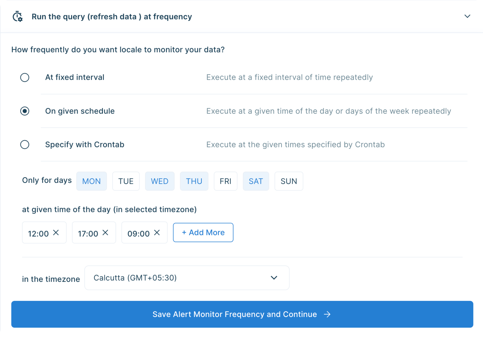 Scheduling alert runs in Locale by setting alert frequency