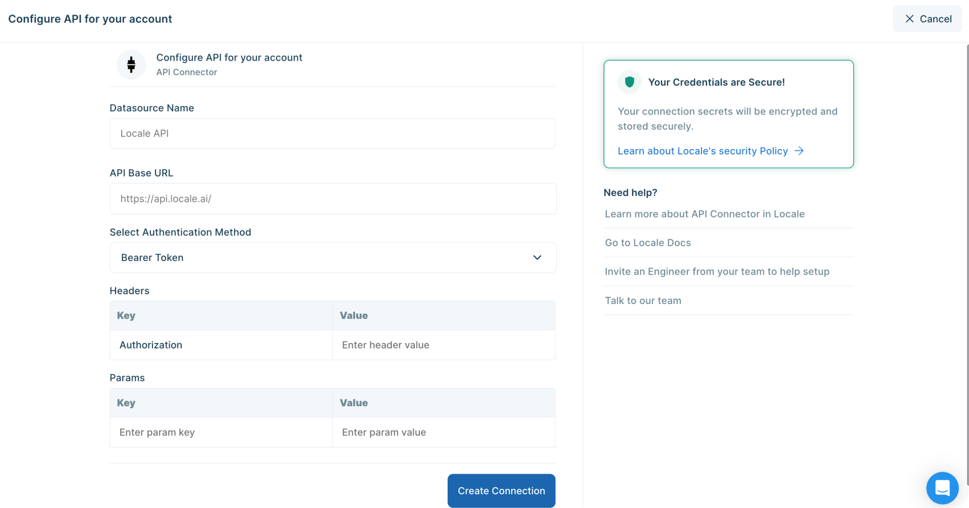 API Connector for Data Sources - Locale