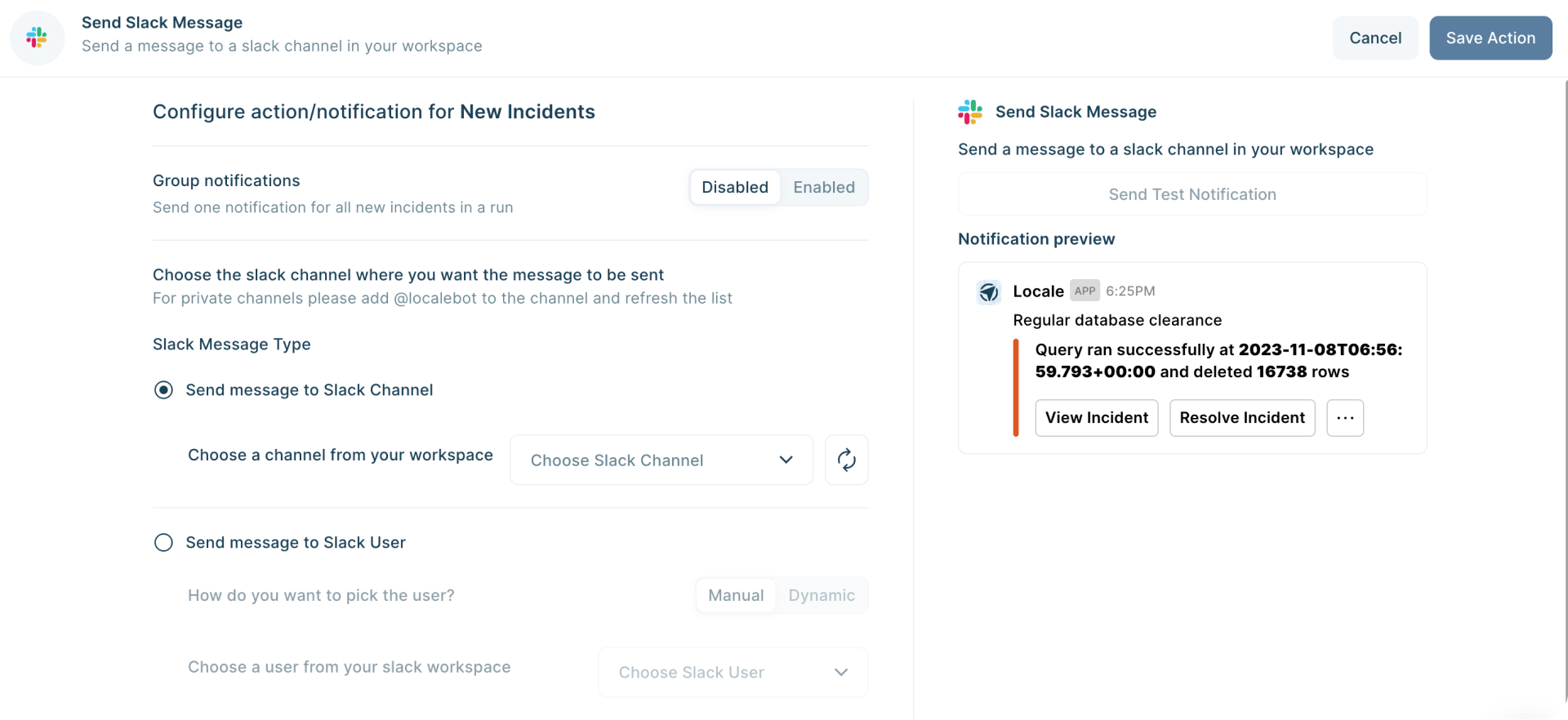 Configuring Slack alerts to define whom to send alerts on Locale