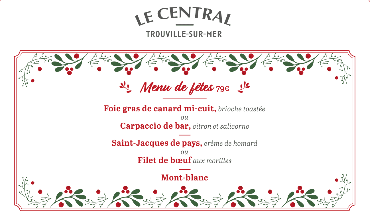 Menu fêtes Central Touville