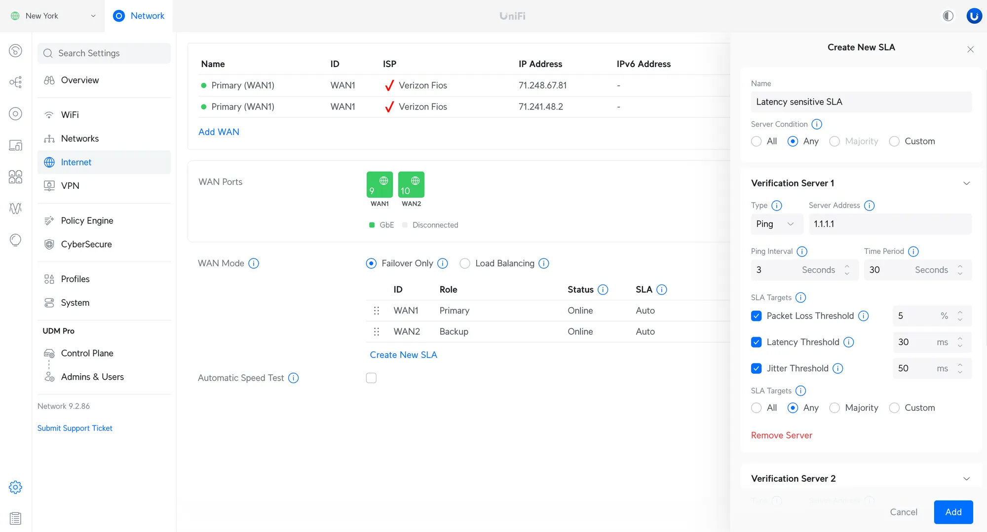 UniFi WAN SLA