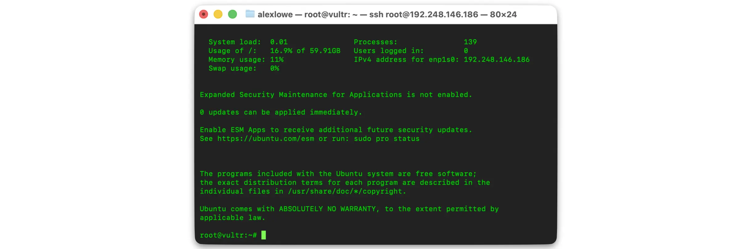 SSH log in Ubuntu 22.04 x64 from macOS