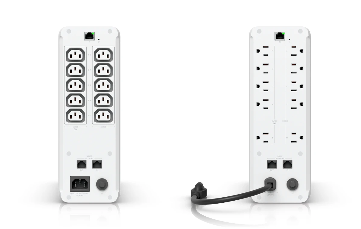 UniFi UPS Tower Ports - Worldwide (Left) and US (Right)