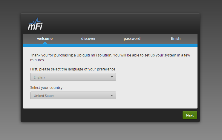 mFi Controller setup wizard