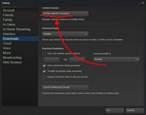 Lägg till installationsplats i Steam