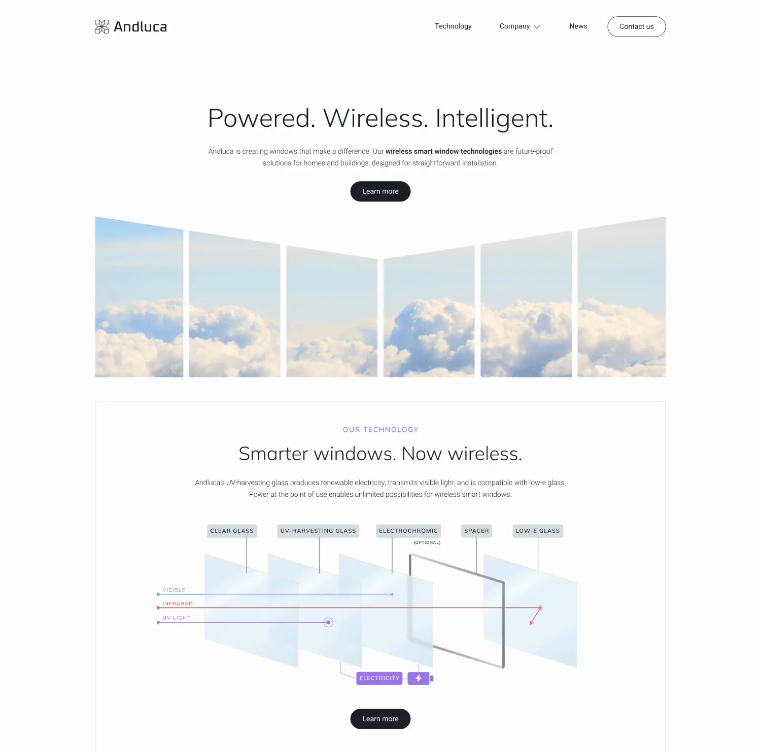 Andluca's mature website reaches both target audiences, homeowners, and industry partners. It not only establishes trust amongst prospects and investors but also explains the smart glass technology. Therefore, the Cleantech website is friendly and approachable, yet sophisticated, and depicts the product's benefits at one glance. The effective combination of photography and branded illustrations is key to grasping the user's attention and conveying Andluca's message. 