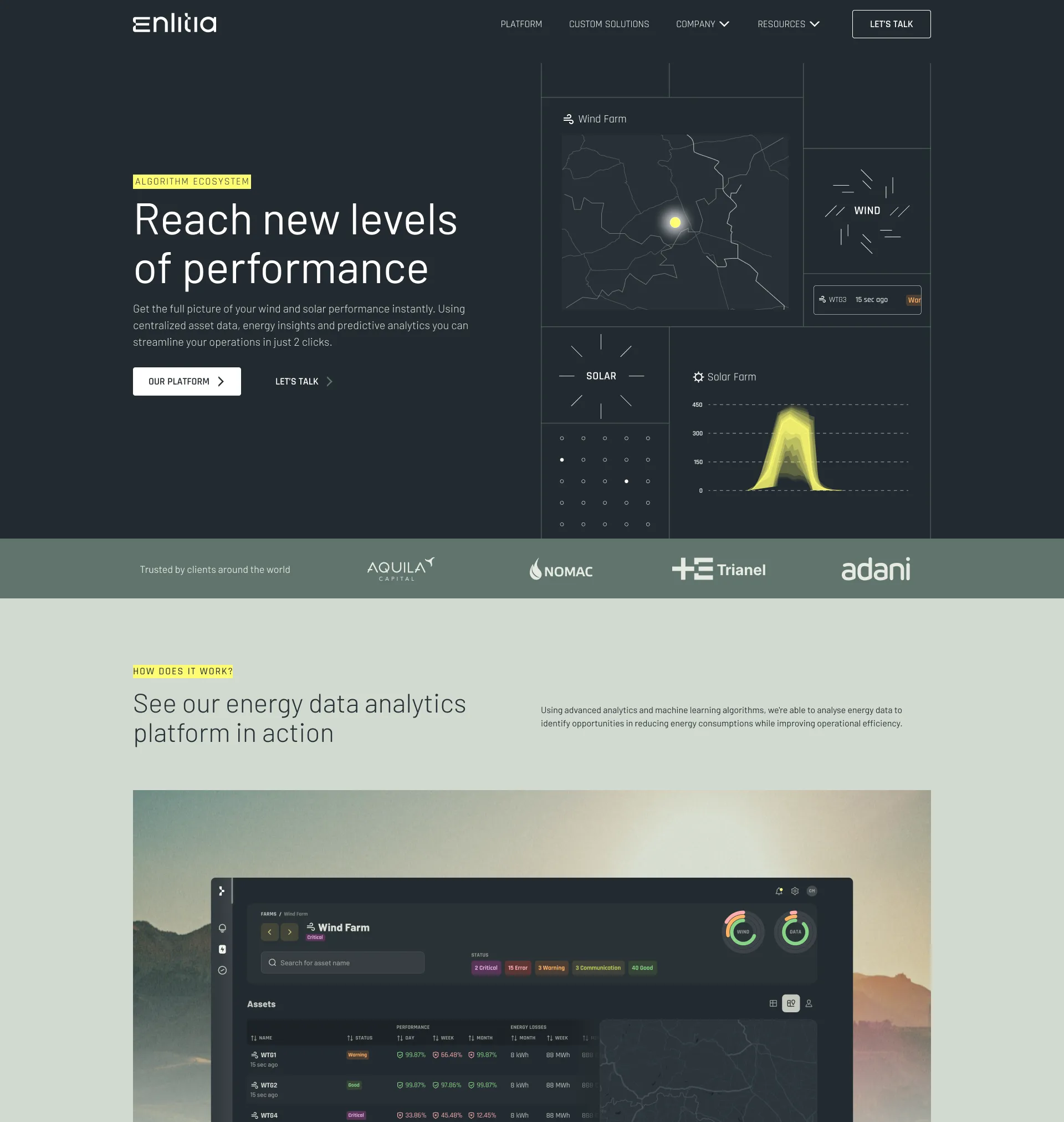 Up until now, the final step of the project was launching Enlitia's brand-new website. At first, we structured the content in an approachable way and crafted appealing copy in an easy-to-read, yet professional and sophisticated style. Complex technical jargon was translated into concise user-friendly language, always keeping in mind Enlitia's brand personality and tone of voice. Engaging headings and descriptive texts combine seamlessly with the strategically positioned animated illustrative elements and the overall visual identity. Clickable and collapsible elements improve usability and enable prospects and stakeholders to easily digest the content without distractions. The web establishes Enlitia as an innovative, trustworthy player in the market, pioneering the way to a more sustainable future via the use of the latest technology.
