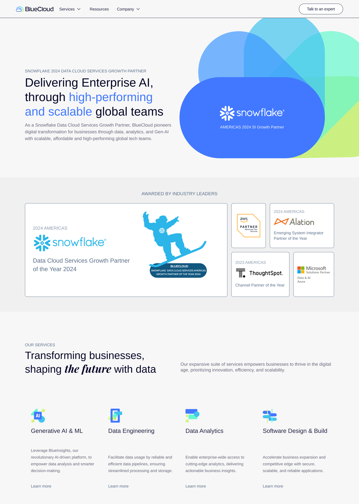 For BlueCloud, we did a complete website overhaul aimed at enhancing user experience and brand coherence. We reorganized the content, crafting a clear sitemap and streamlined structure that prioritizes usability and highlights their distinct services. The result is a logical hierarchy that ensures intuitive navigation. Aligning with their new brand identity, we seamlessly integrated branded visual elements across the website. Each service page features abstract illustrations that embody BlueCloud's bold and dynamic personality. These visuals not only enhance brand recognition but also provide tangible representations of their services, reinforcing their innovative identity.