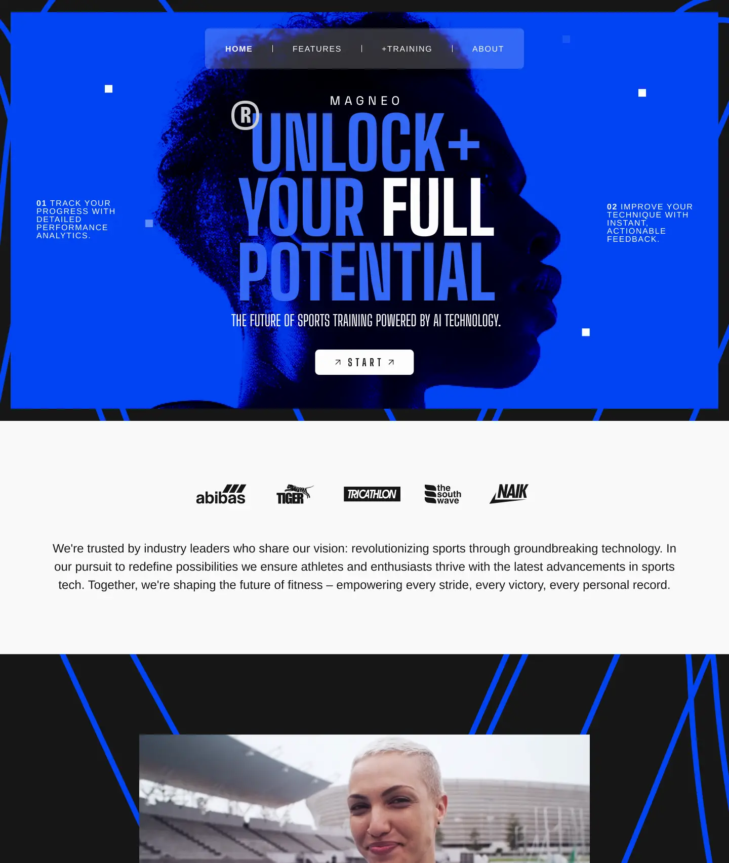 The centerpiece of the tech brand’s landing page is a 3D-style watch that reacts elegantly to cursor movements as users scroll. Sneak peeks into the app’s UI design give users a deeper understanding of its functionality. This dynamic web experience not only motivates users to work out but also entices them to download the app.