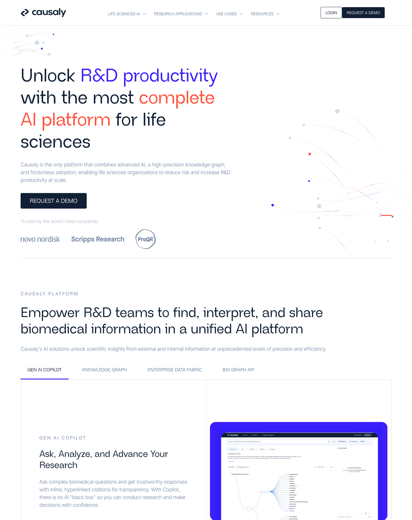 The website of the Health tech company comprises a lot of sub-pages, each of them dedicated to one specific aspect of the Life Science AI platform and to the distinct research applications. Due to the complexity of the topic, the web design has to be clean and straightforward. With subtle animations and strategically positioned colorful highlights, the pages communicate the value proposition of Causaly in a professional and precise manner.