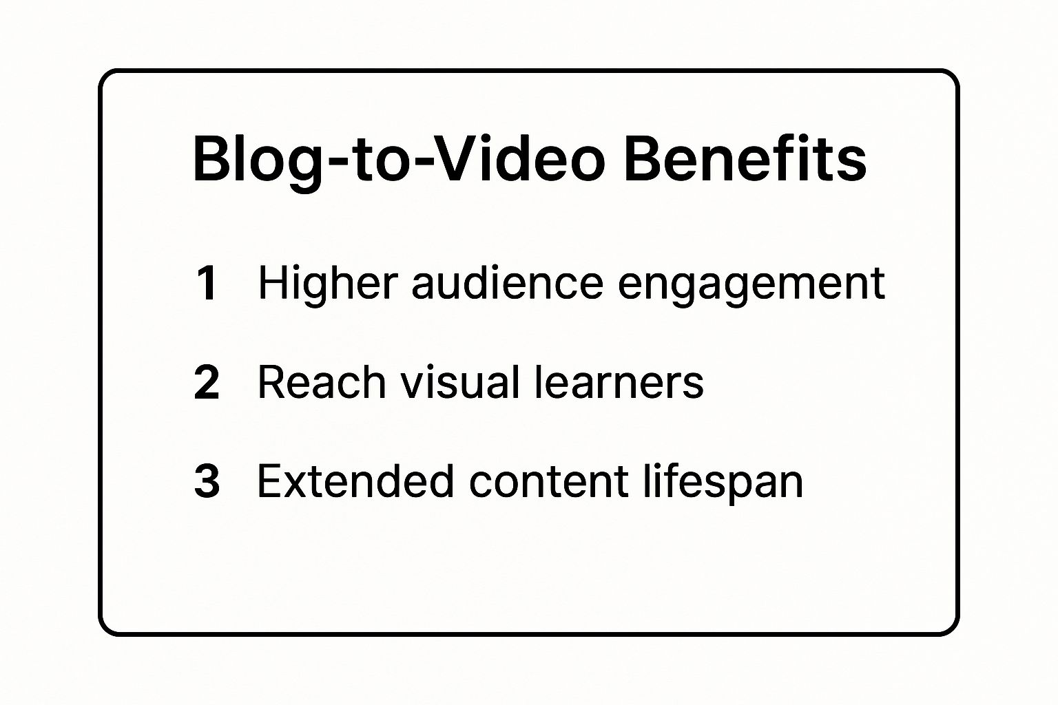 Infographic summarizing the benefits of a blog-to-video strategy, including higher engagement, reaching visual learners, and extending content lifespan.