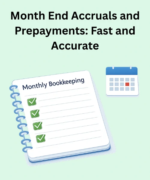 Month end accruals and prepayments illustration showing expense allocation between two months for clean financial reporting