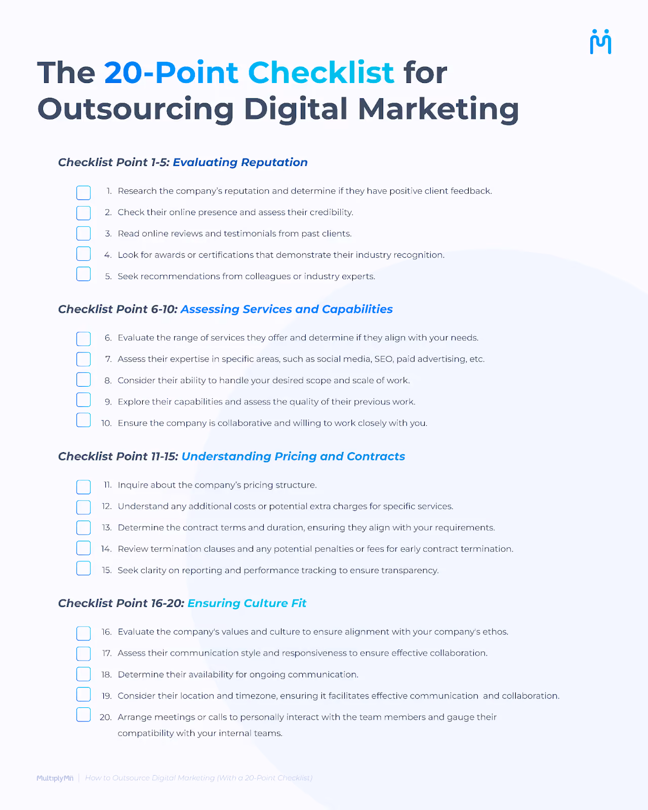The 20-point checklist for outsourcing digital marketing