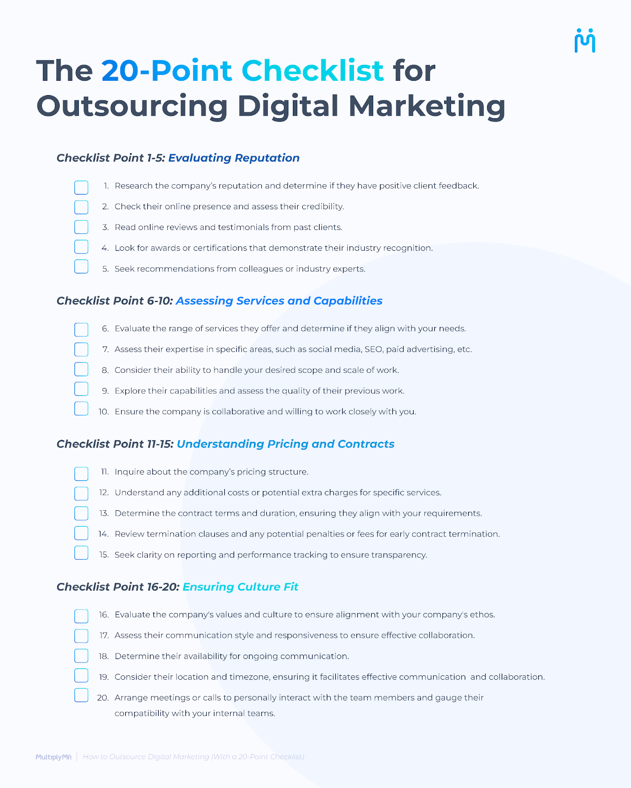 The 20-point checklist for outsourcing digital marketing