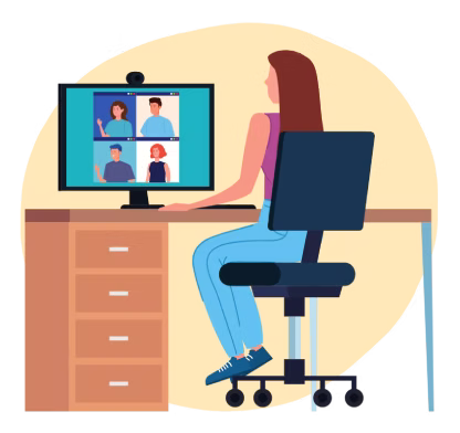 A woman on a video conference call with her teammates