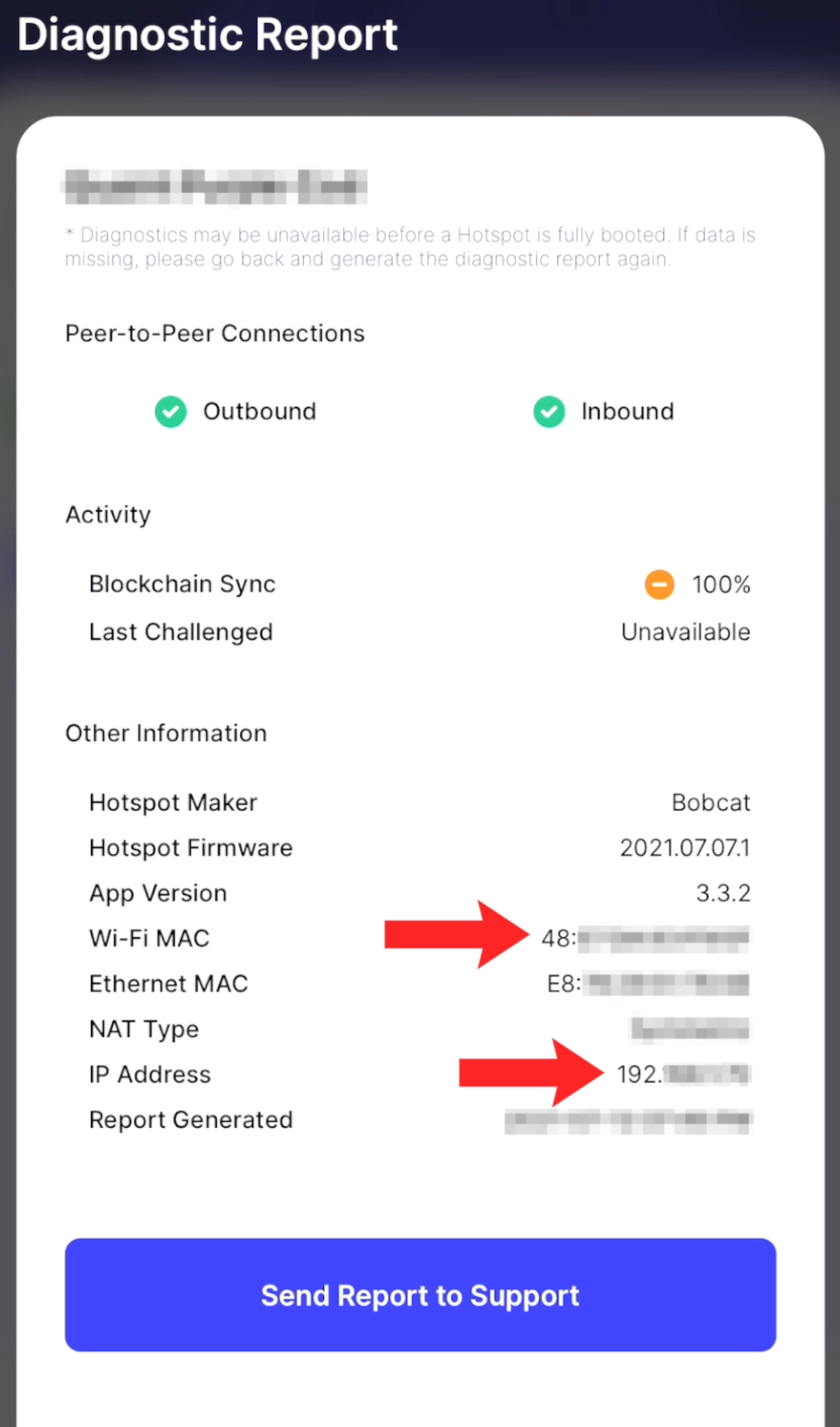 helium network hnt app run diagnostic report