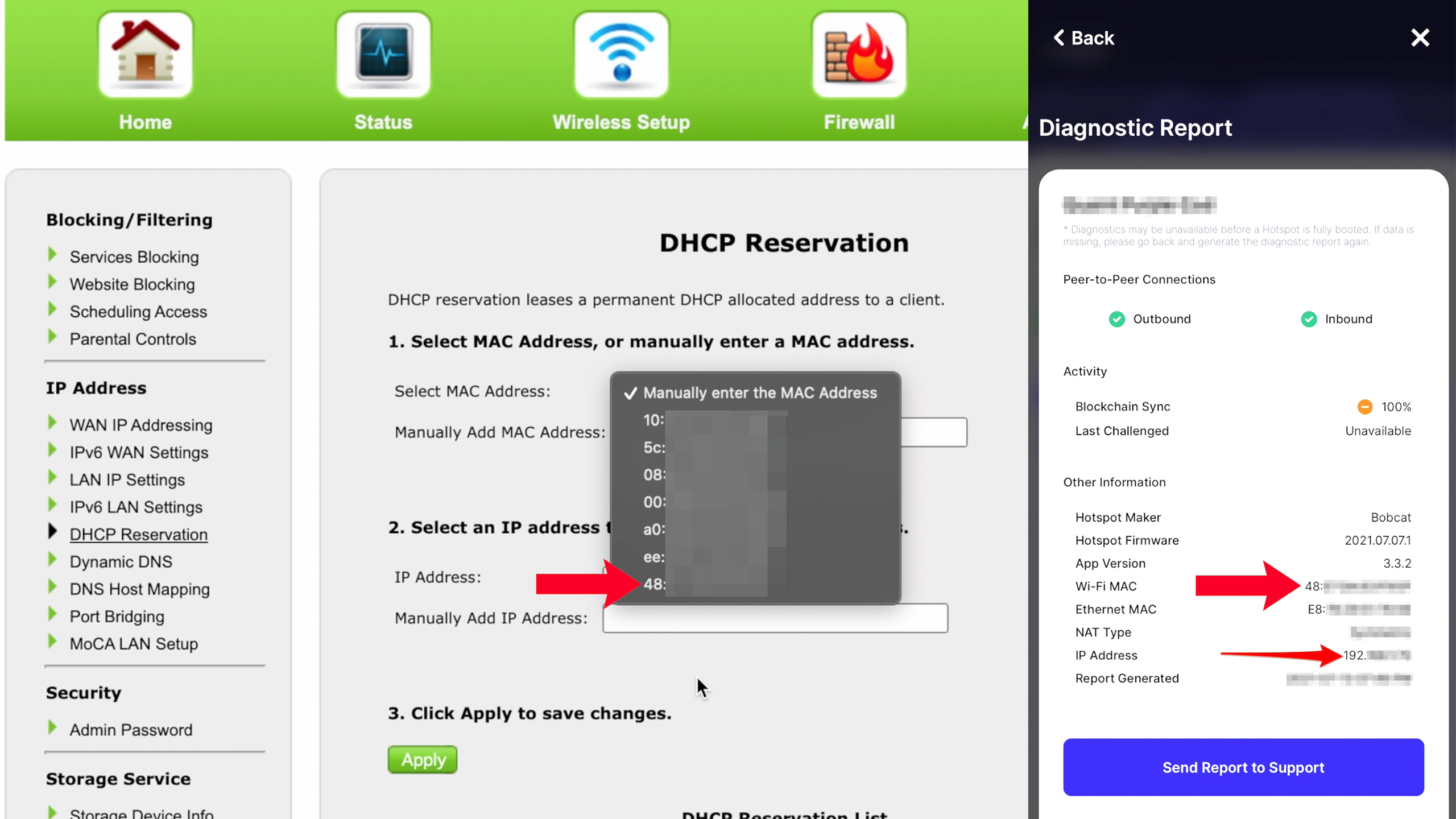 helium network miner set up router DHCP reservation