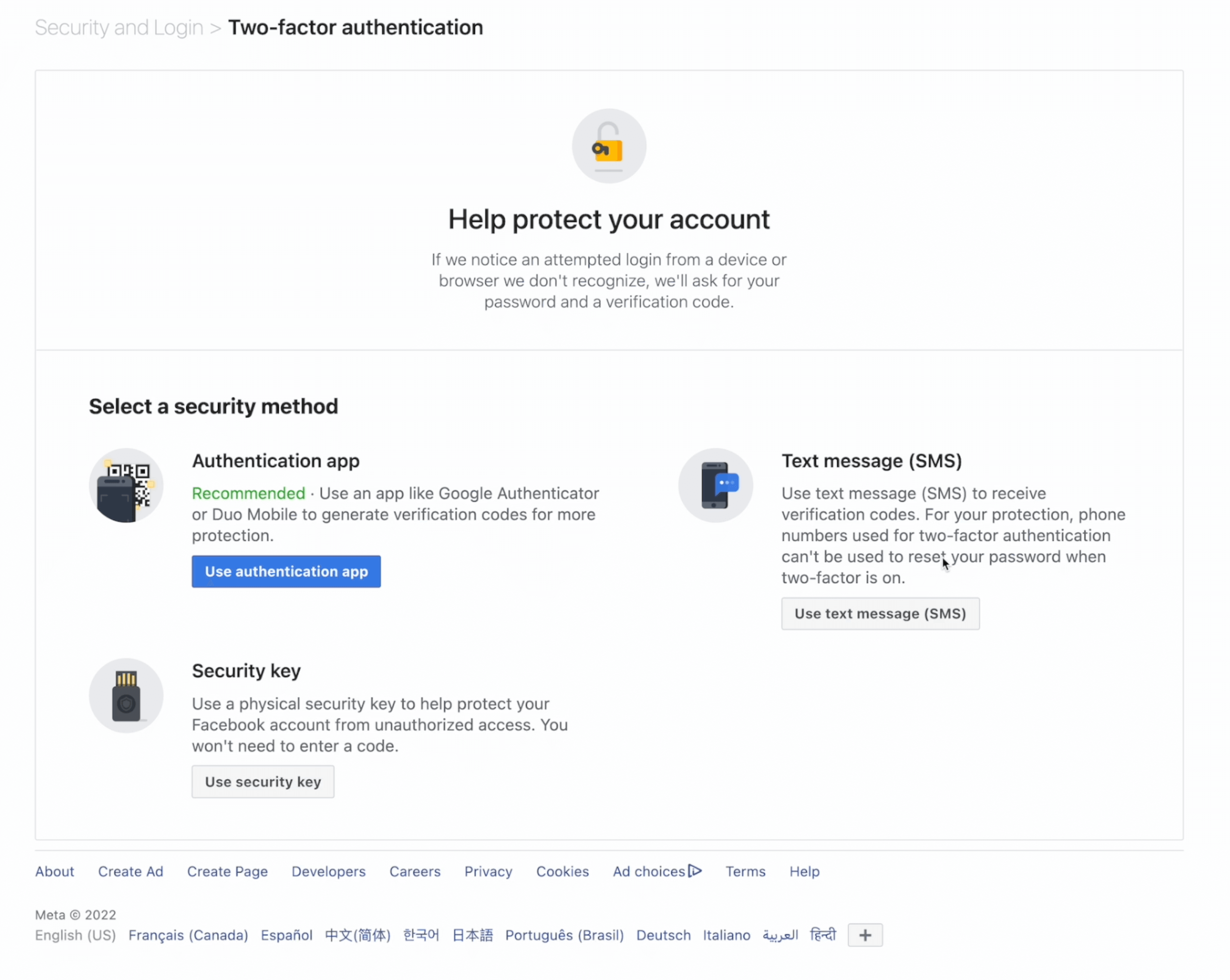 facebook 2fa yubikey setup