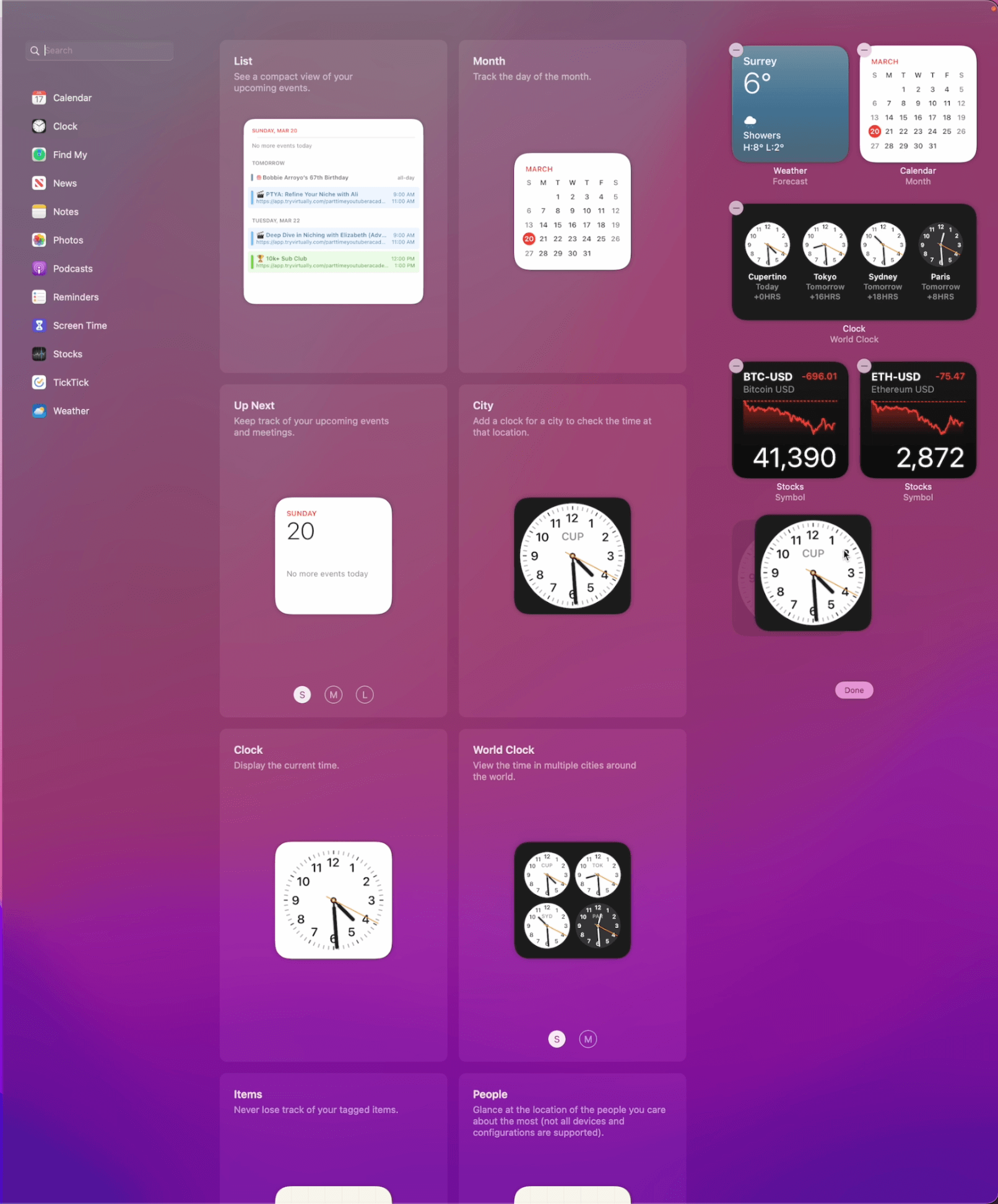 Widgets Customization mac