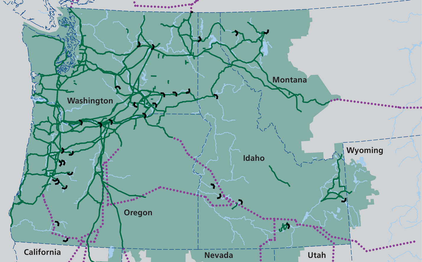 A map of the state of oregonDescription automatically generated with low confidence