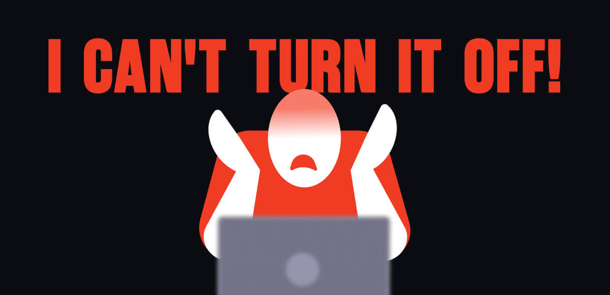 Frustrated user unable to turn off adblock in front of a laptop