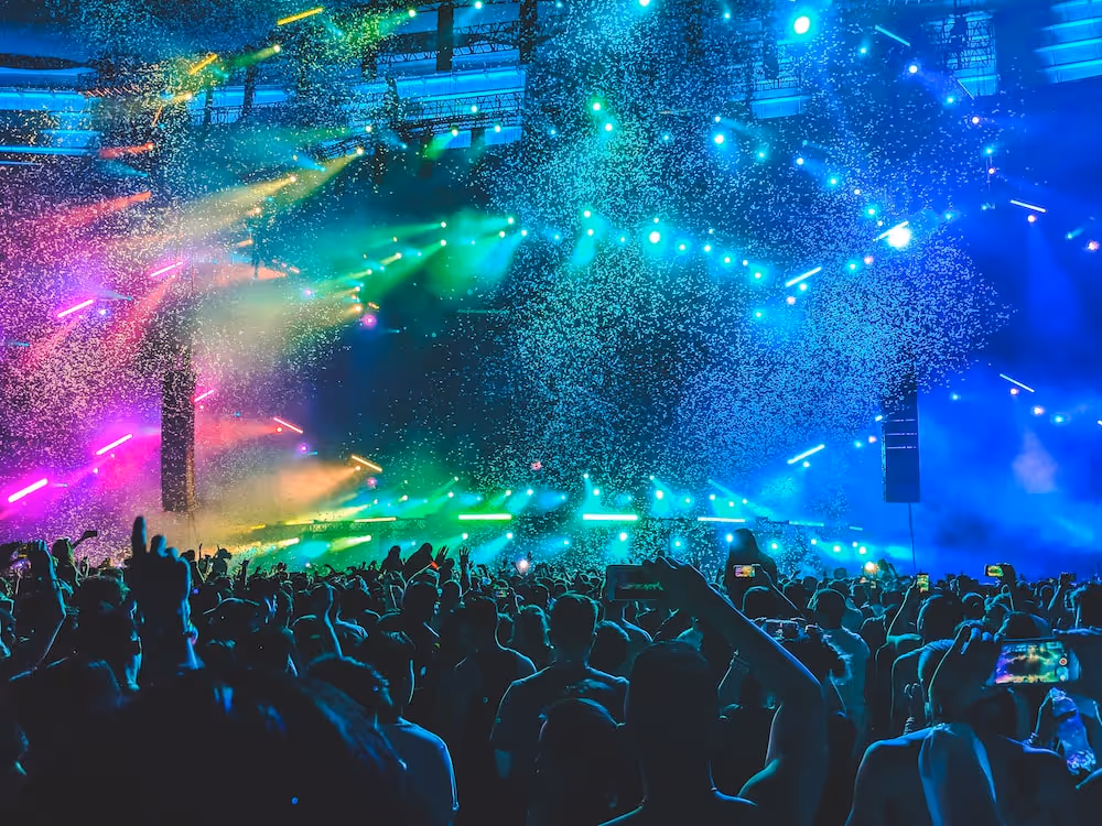 group of people in front of stage