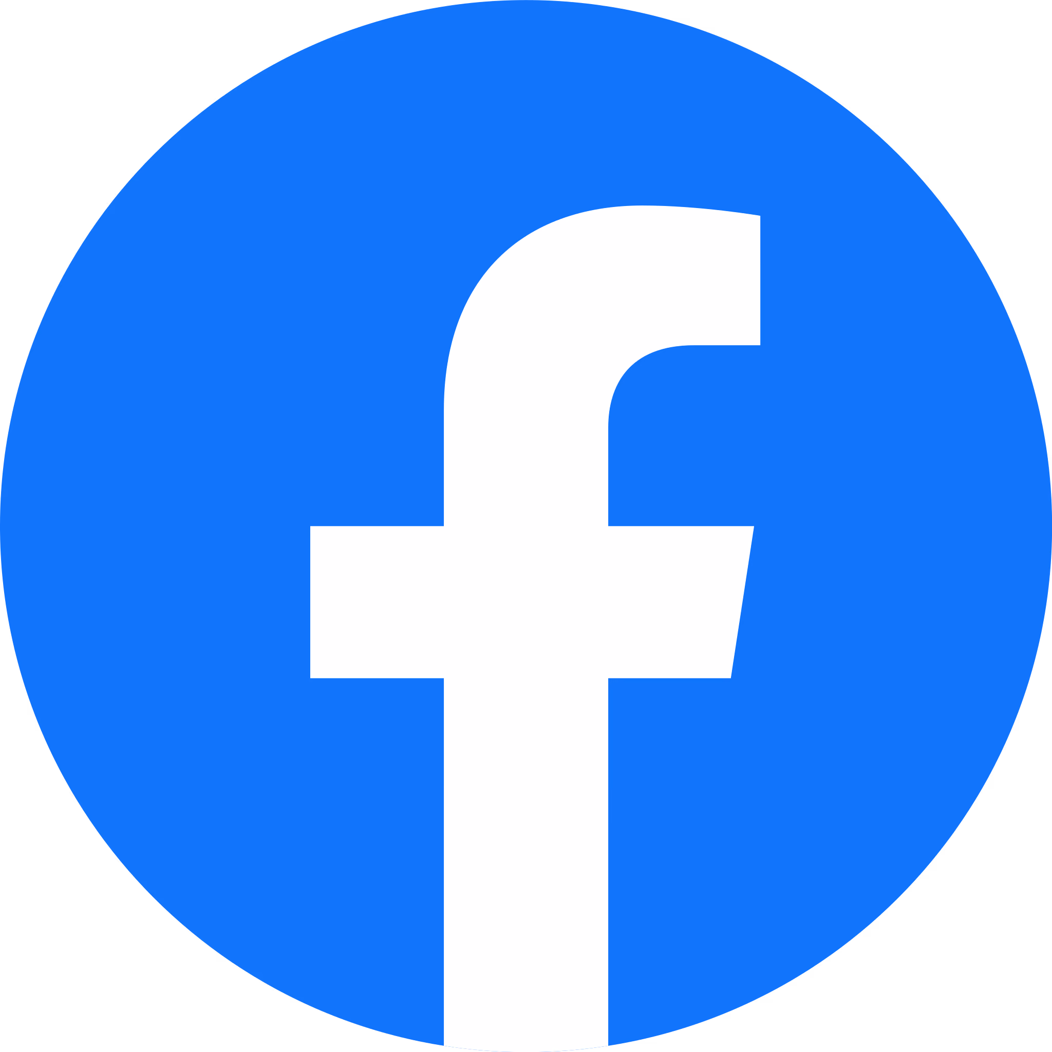 Facebook logo, white lowercase f on a blue circular background.