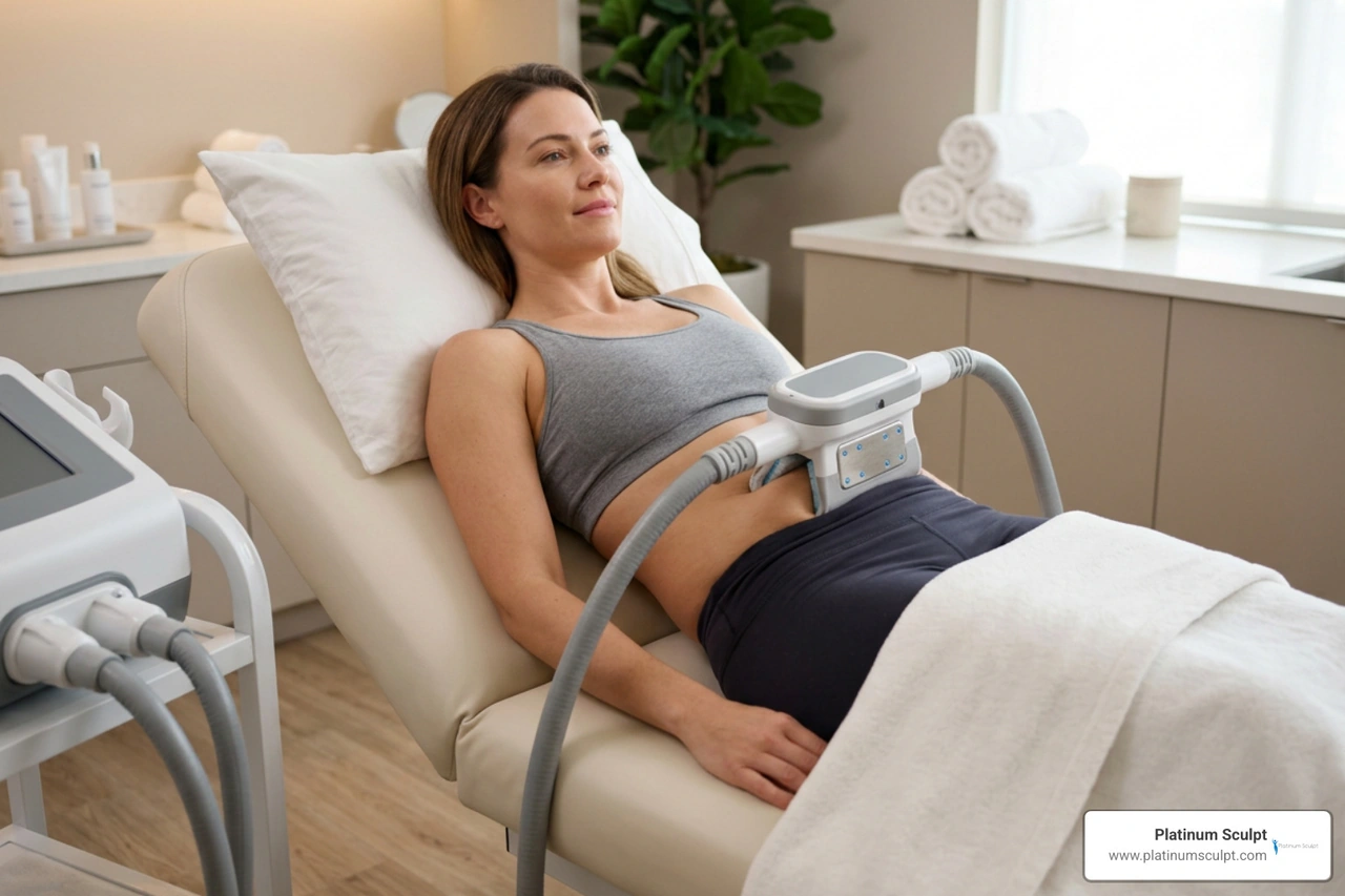 cryolipolysis applicator applied to the abdomen area cryolipolysis applicator applied to the abdomen area