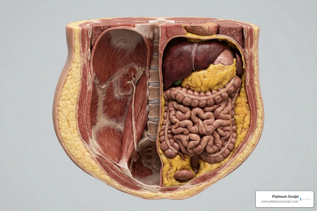 Diagram comparing pinchable subcutaneous fat with deep visceral abdominal fat Diagram comparing pinchable subcutaneous fat with deep visceral abdominal fat
