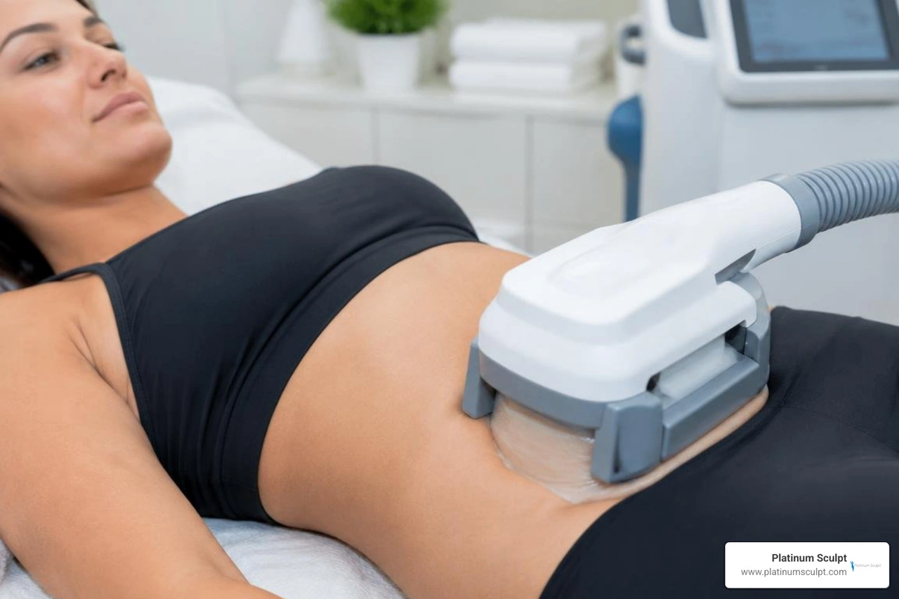 CoolSculpting applicator placed on lower abdomen CoolSculpting applicator placed on lower abdomen