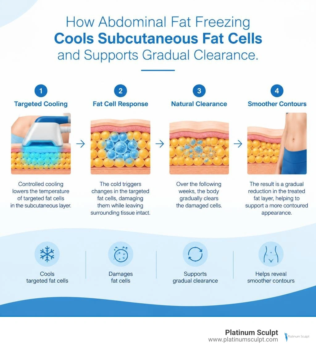 How abdominal fat freezing cools subcutaneous fat cells and supports gradual clearance infographic How abdominal fat freezing cools subcutaneous fat cells and supports gradual clearance infographic
