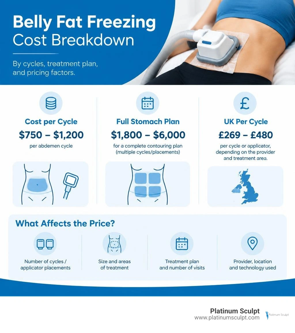 Belly fat freezing cost breakdown by cycles, treatment plan, and pricing factors infographic Belly fat freezing cost breakdown by cycles, treatment plan, and pricing factors infographic