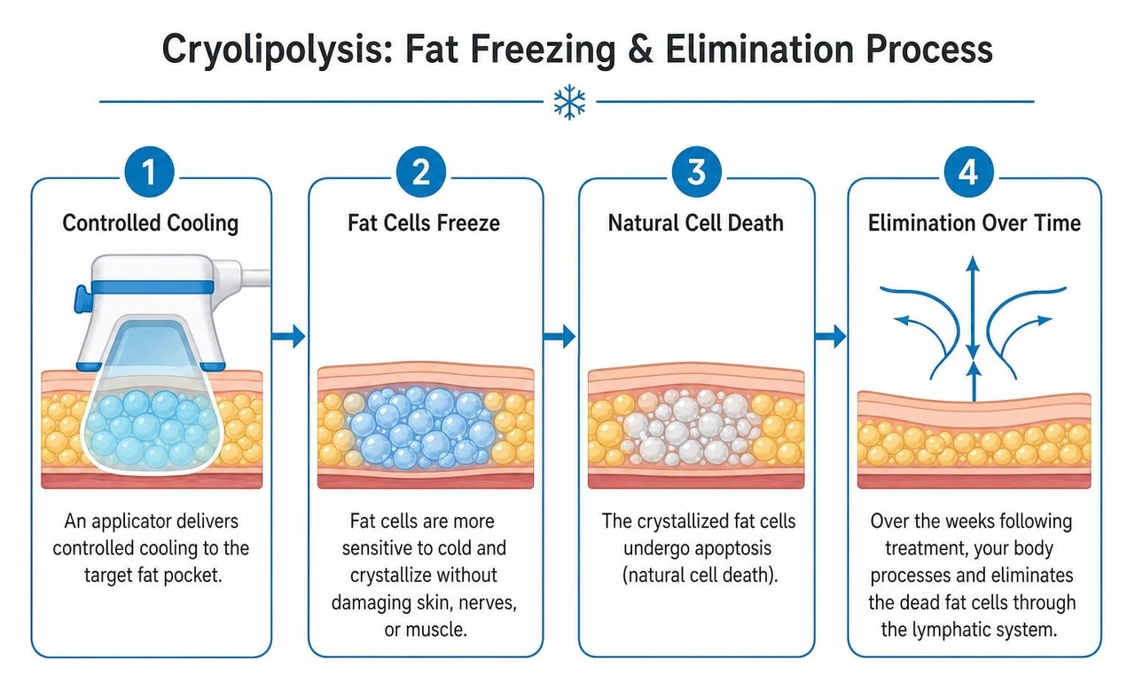 diagram of cryolipolysis fat freezing and elimination process