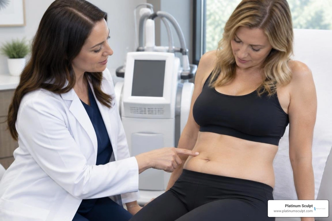 patient consulting with a specialist about CoolSculpting
