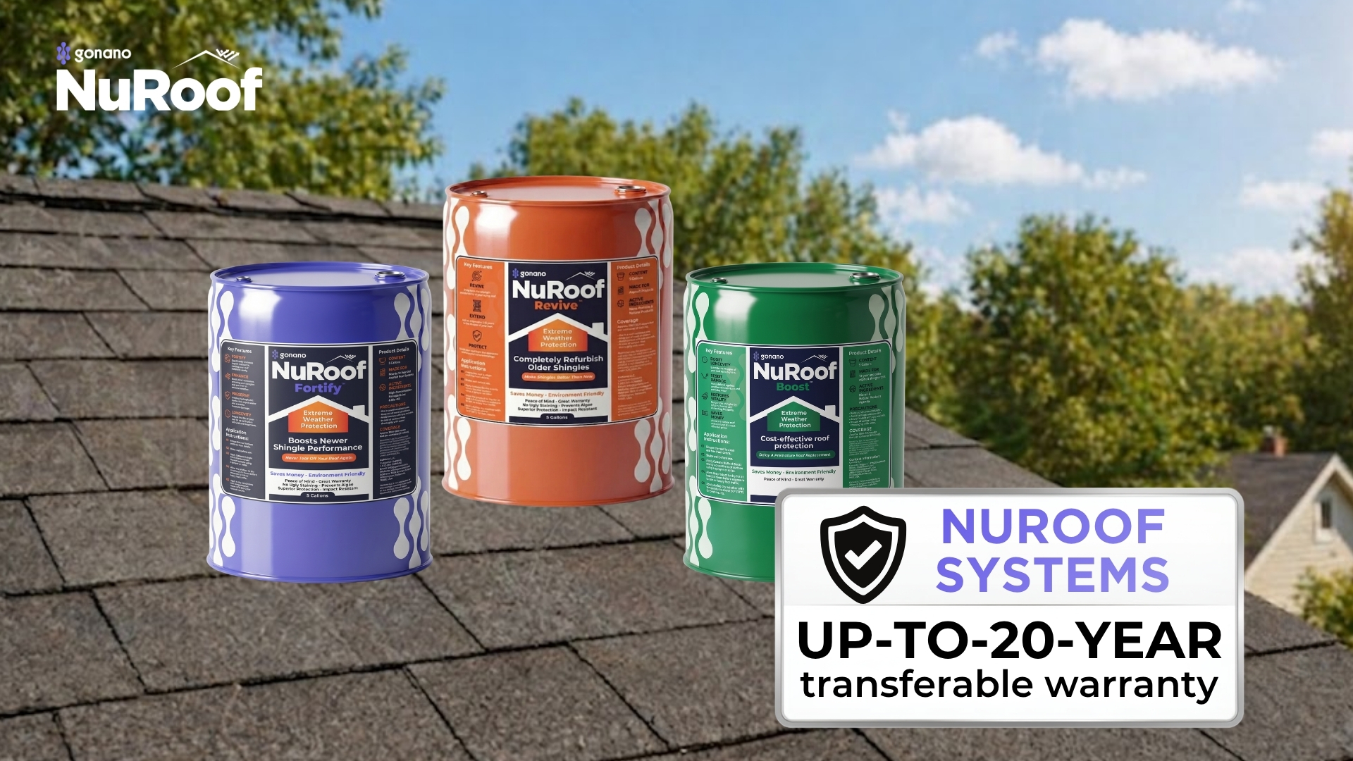 NuRoof Fortify, Revive, and Boost systems with up-to-20-year transferable warranty